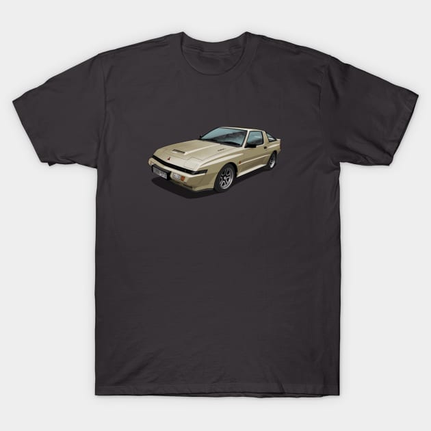 1989 Mitsubishi Starion EX Widebody Turbo in gold T-Shirt by candcretro